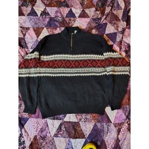 Vintage 90s Puritan‎ Fair Isle Nordic Sweater Mens L Red Black 1/4 Zip Pullover
